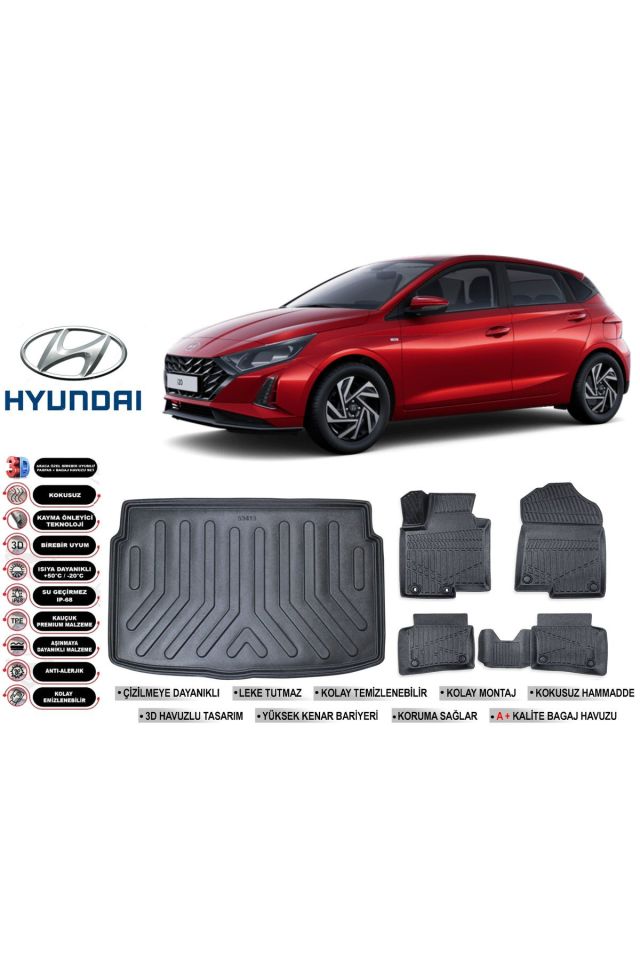 Hyundai İ20 2020 Model Bagaj Havuzu Araca Özel Siyah Kokusuz Havuzlu Paspas Takımı