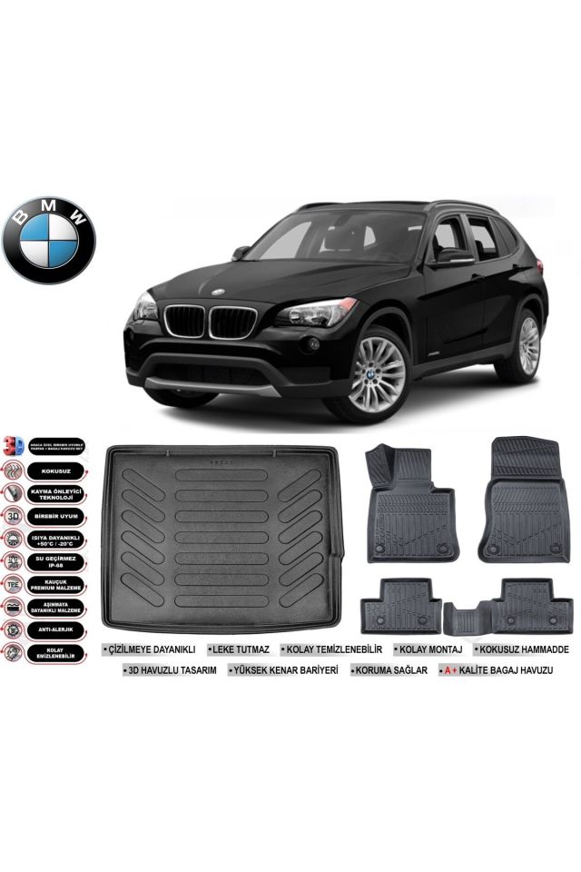 Bmw X1 2011 Model Bagaj Havuzu Araca Özel Siyah Extra Havuzlu Paspas Takımı