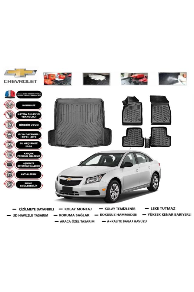 Chevrolet Cruze Sedan Çift Kulak 2014 Model Bagaj Havuzu Araca Özel Paspas Takımı Prrox
