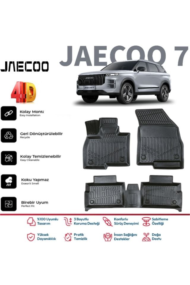 Jaecoo J7 2024 Ve Sonrası 4.5D Plus Havuzlu Siyah Paspas Takımı Yumuşak