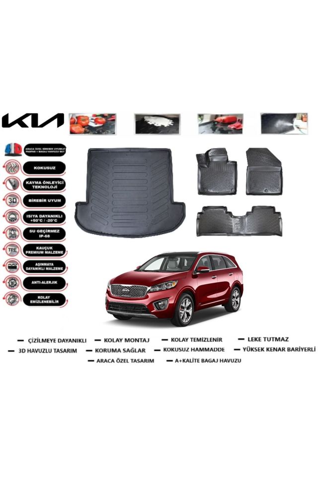 Kia Sorento 2019 Model Bagaj Havuzu Araca Özel Paspas Takımı Prrox