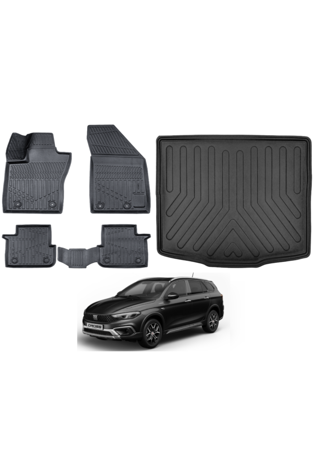 Fiat Egea Cross Wagon 2022 Model Alt Bagaj Havuzu+3D Araca Özel Paspas Takımı Luxury Serisi