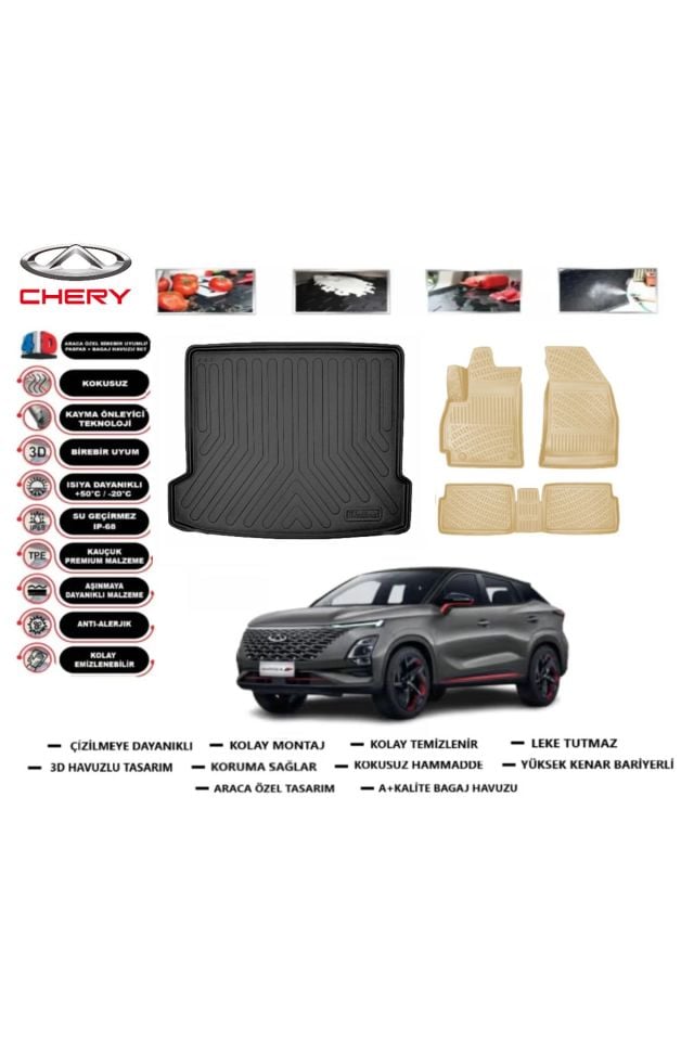 Chery Omoda 5 2023 Model Bagaj Havuzu+Araca Özel Bej Paspas Takımı Flex