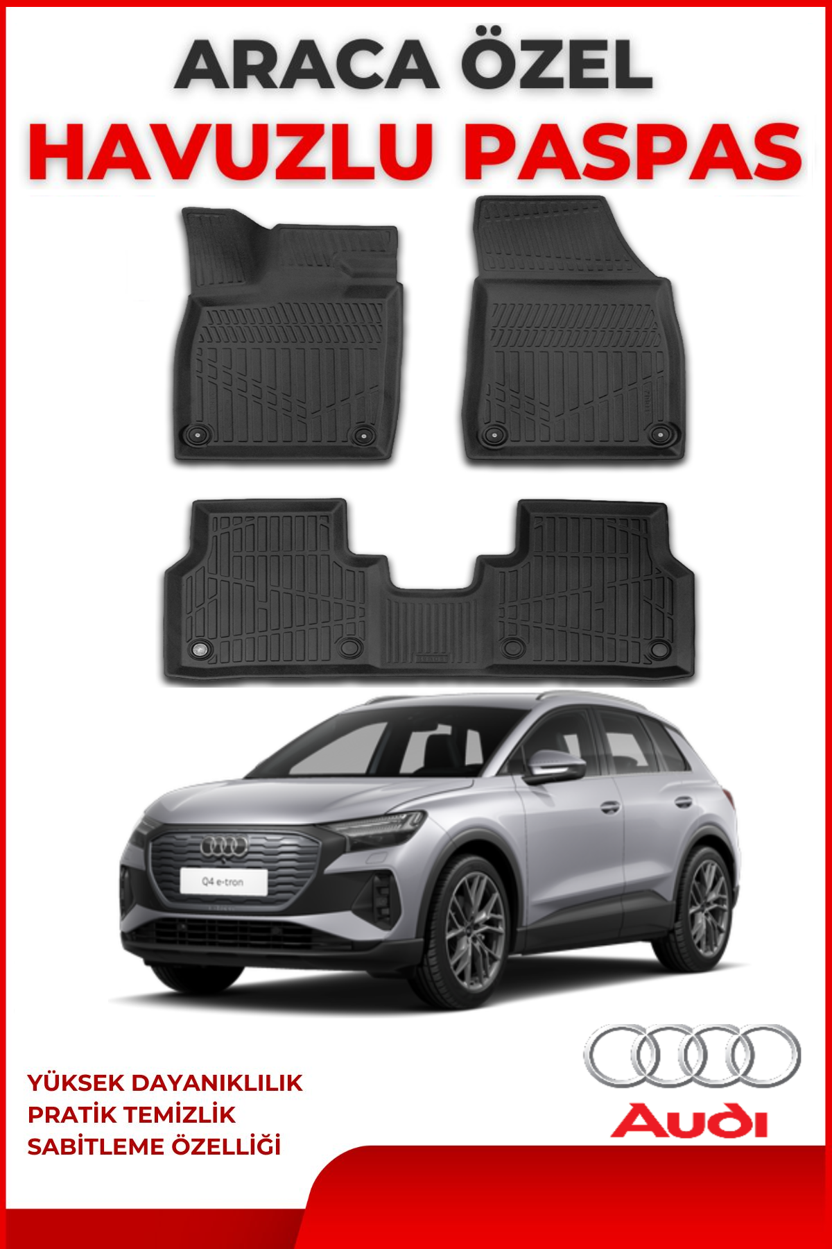 Audi Q4 E-TRON 2018 Sonrası 4.5D Plus Havuzlu Siyah Paspas Takımı Yumuşak