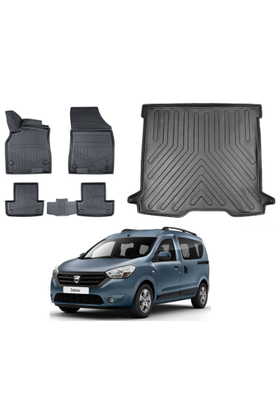 Dacia Dokker 2012 Sonrası 3D Bagaj Havuzu+3D Araca Özel Paspas Takımı Luxury Serisi