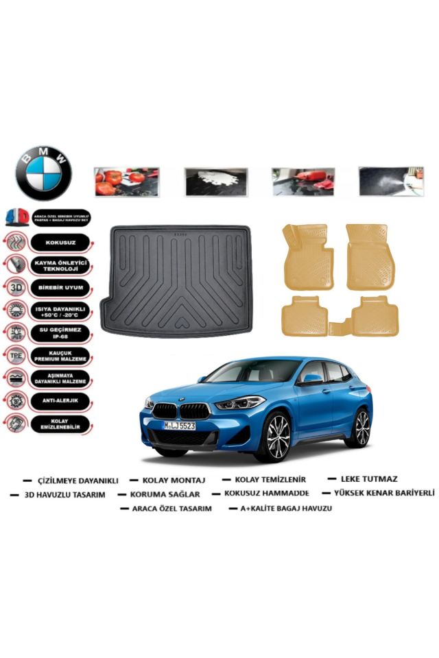 Bmw X2 2023 Model Bagaj Havuzu+Araca Özel Bej Paspas Takımı Flex