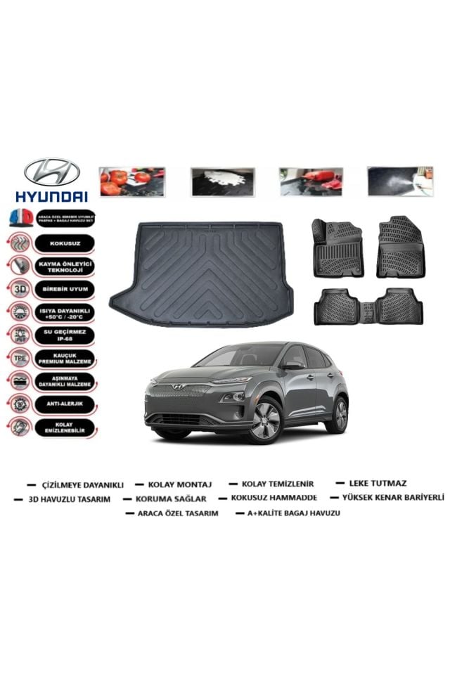 Hyundai Kona  Elektrikli 2020 Model Bagaj Havuzu Araca Özel Paspas Takımı Prrox