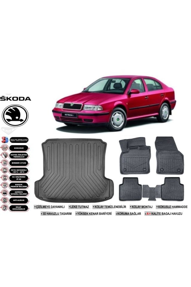 Skoda Octavia 2001 Model Bagaj Havuzu Araca Özel Siyah Havuzlu Paspas Takımı Sett