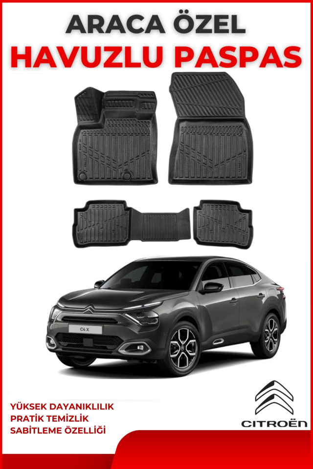 Citroen C4X Elektrikli 2023 Ve Sonrası 4D Extra Havuzlu Paspas Pro Serisi Paspas Takımı Kokusuz