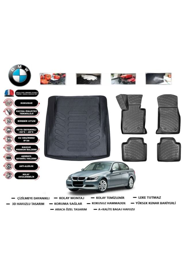 Bmw 3 serisi E90 2013 Model Bagaj Havuzu Araca Özel Paspas Takımı Flex