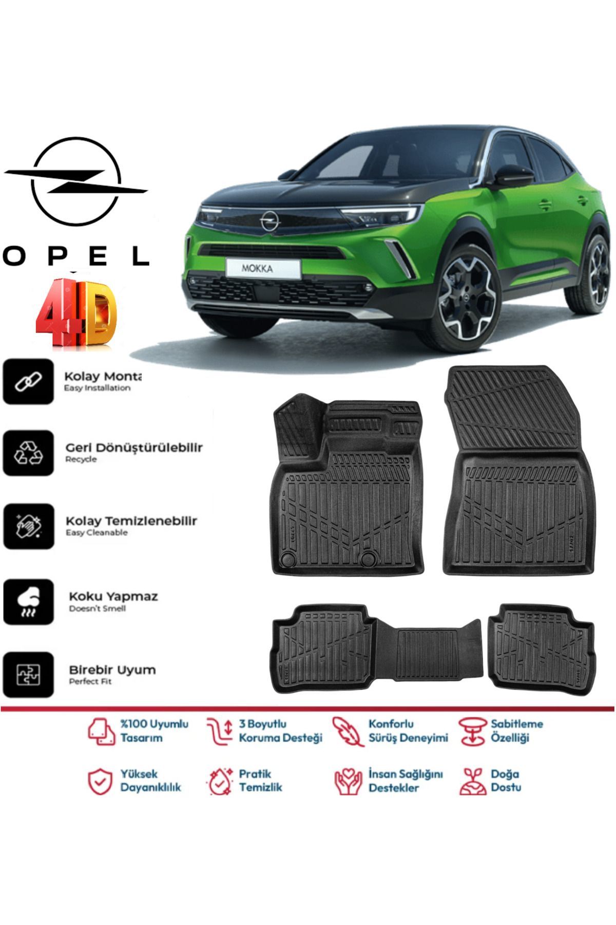 Opel Mokka Elektirikli 2021 Ve Sonrası 4D Extra Havuzlu Paspas Pro Serisi Paspas Takımı Kokusuz