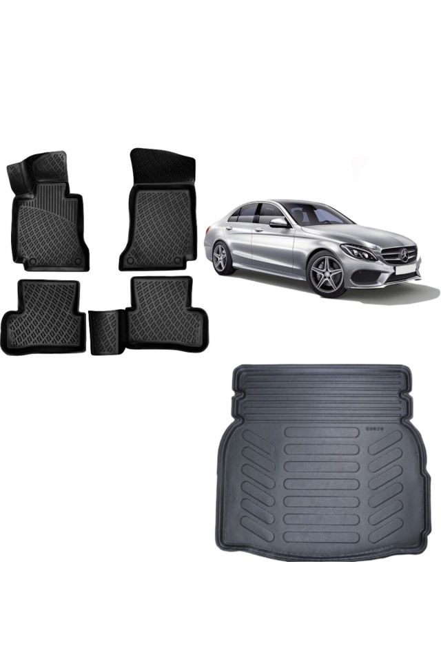 Mercedes C Serisi W205 2019 Model Rampalı 3D Bagaj Havuzu+3D Havuzlu Araca Özel Paspas Takımı