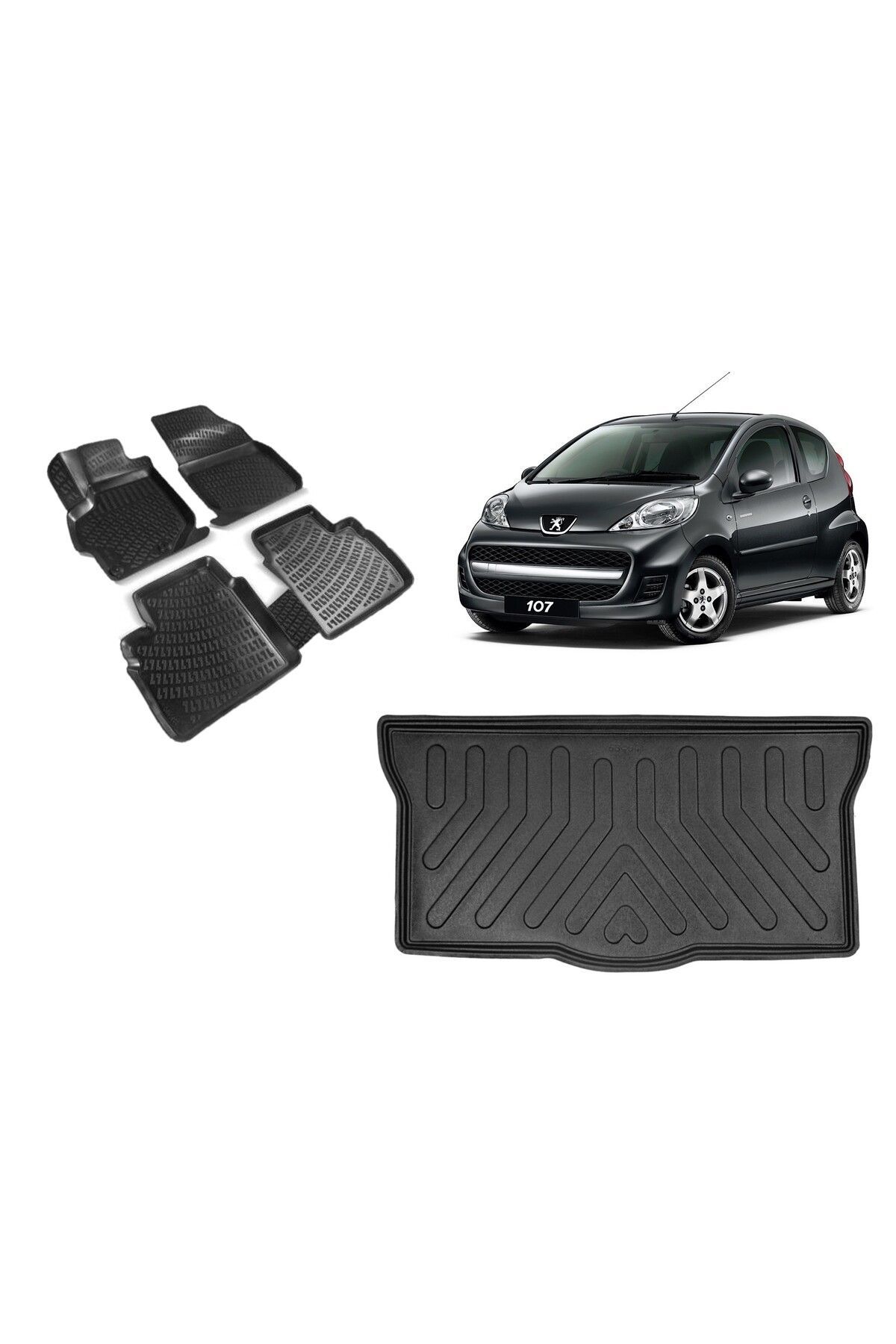 Peugeot 107 2006 Model 3D Bagaj Havuzu+3D Havuzlu Araca Özel Paspas Takımı