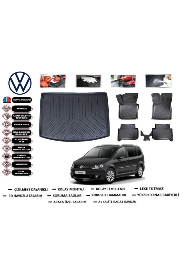 Volkswagen Touran 2009 Model Bagaj Havuzu Araca Özel Paspas Takımı Prrox