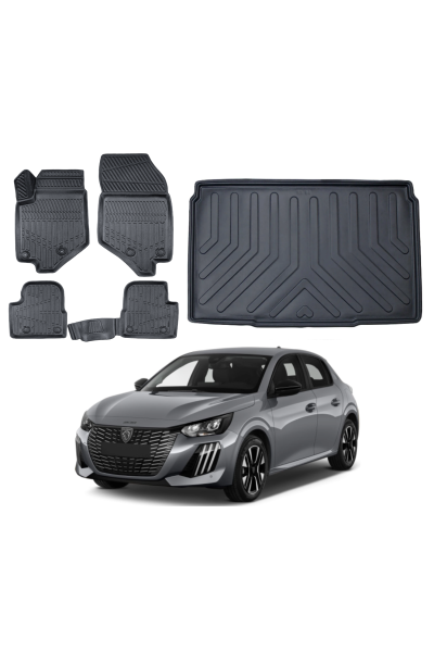 Peugeot 208 Elektrikli 2022 Sonrası 3D Bagaj Havuzu+3D Araca Özel Paspas Takımı