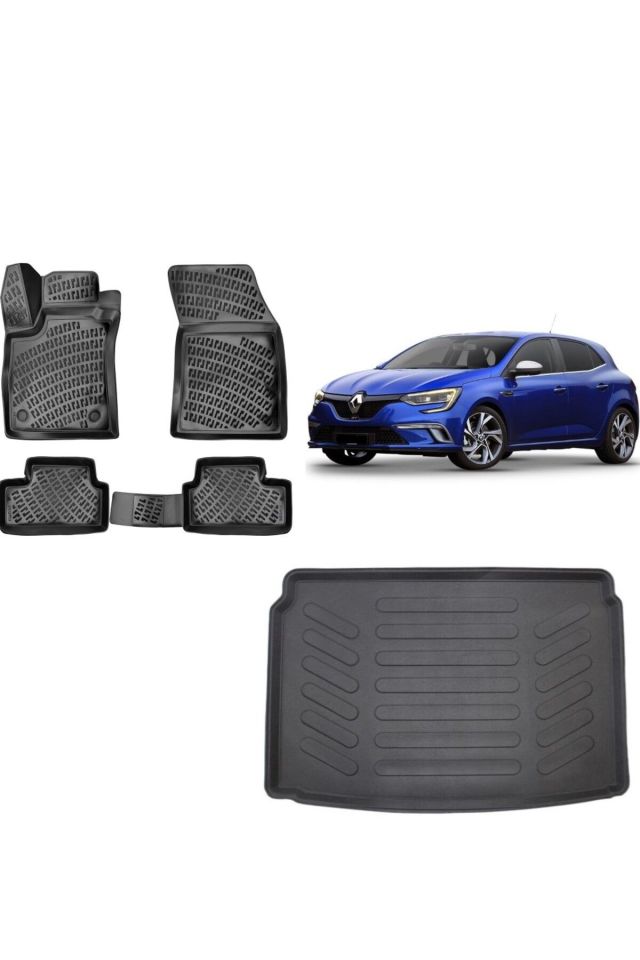 Renault Megane 4 Hatchback 2019 Model 3D Bagaj Havuzu+3D Havuzlu Araca Özel Paspas Takımı
