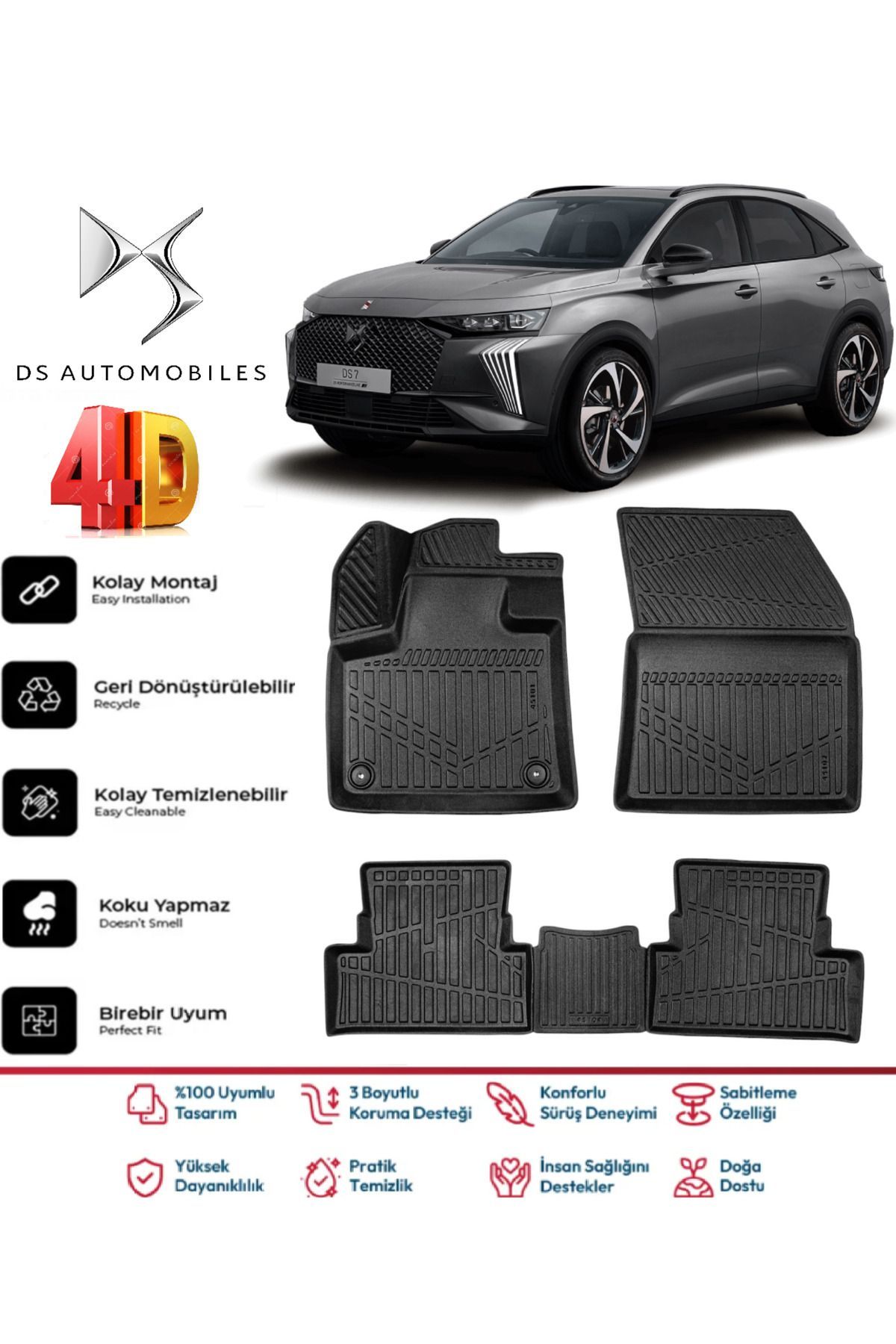 DS DS7 Crossback 2018 Ve Sonrası 4D Extra Havuzlu Paspas Pro Serisi Paspas Takımı Kokusuz