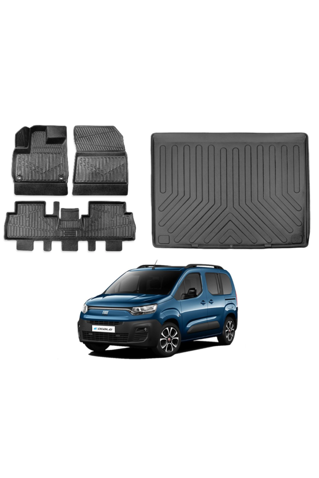 Fiat Doblo 2023 Model 3D Bagaj Havuzu+3D Araca Özel Paspas Takımı Luxury Serisi
