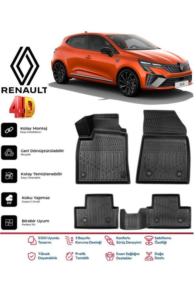Renault Clio 5 E-Tech 4D Extra Havuzlu Paspas Pro Serisi Paspas Takımı Kokusuz