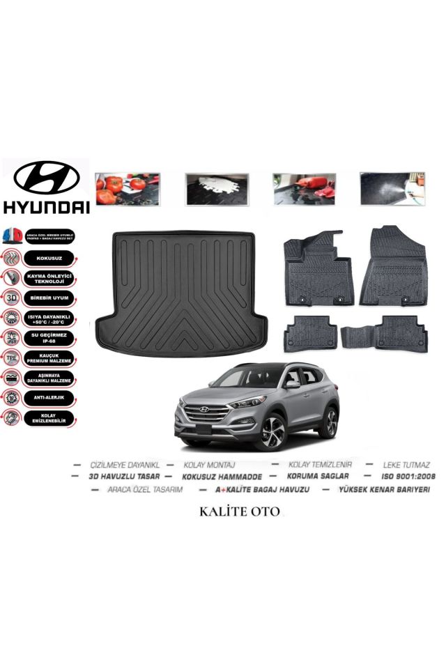 Hyundai Tucson 2020 Model 3D Bagaj Havuzu+4D Havuzlu Paspas Seti