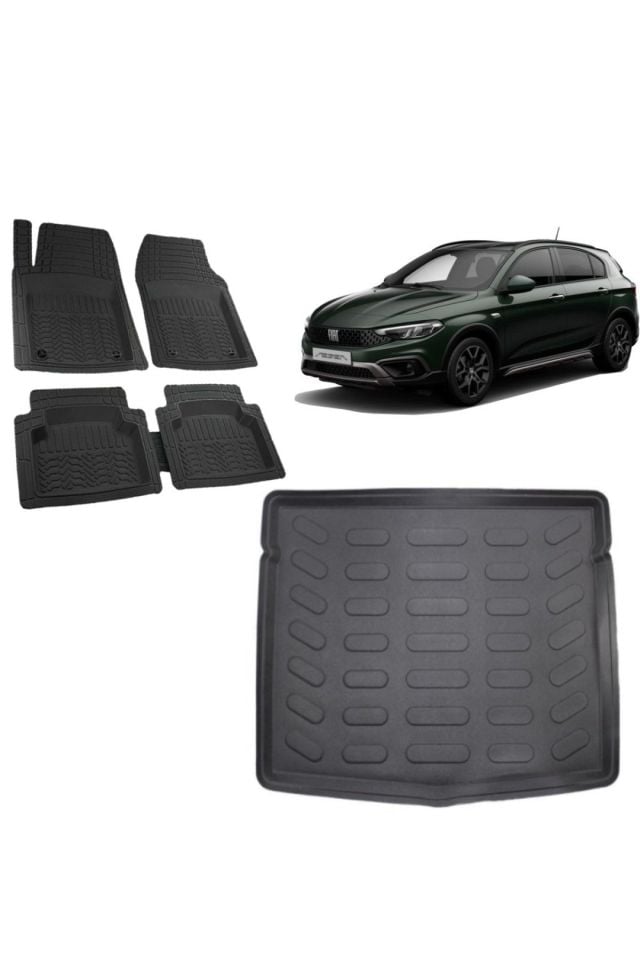 Fiat Egea Cross 2020 Uyumlu 3d Ince Stepneli Bagaj Havuzu+3d Siyah Havuzlu Paspas Takımı