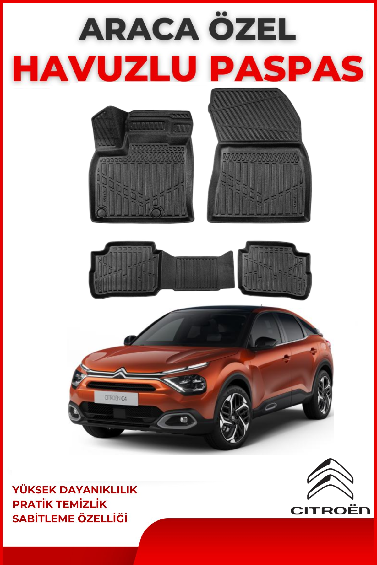 Citroen C4 Elektrikli 2022 Ve Sonrası 4D Extra Havuzlu Paspas Pro Serisi Paspas Takımı Kokusuz