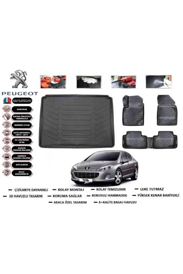 Peugeot 407 Sedan 2003 Model Bagaj Havuzu Araca Özel Paspas Takımı Flex