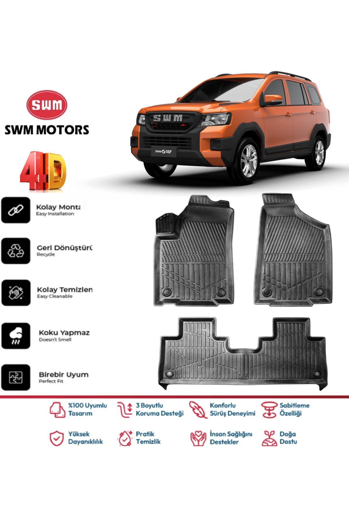 SWM G03 F 2024 Ve Sonrası 4D Extra Havuzlu Paspas Pro Serisi Paspas Takımı Kokusuz