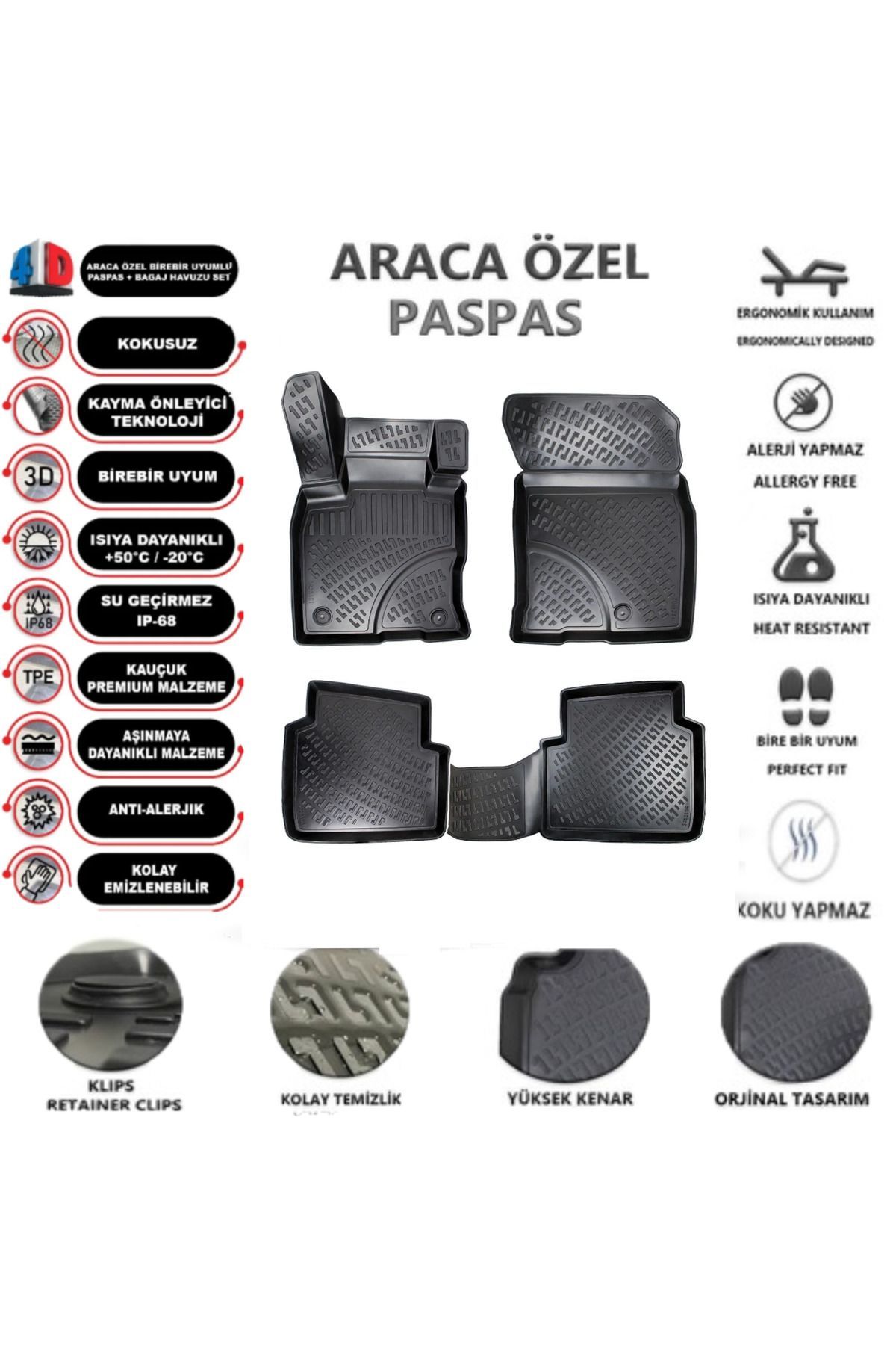 Ram Promaster City 2015-2022 ARACA ÖZEL ÜRETİM TAM UYUMLU 4.5D Havuzlu Paspas