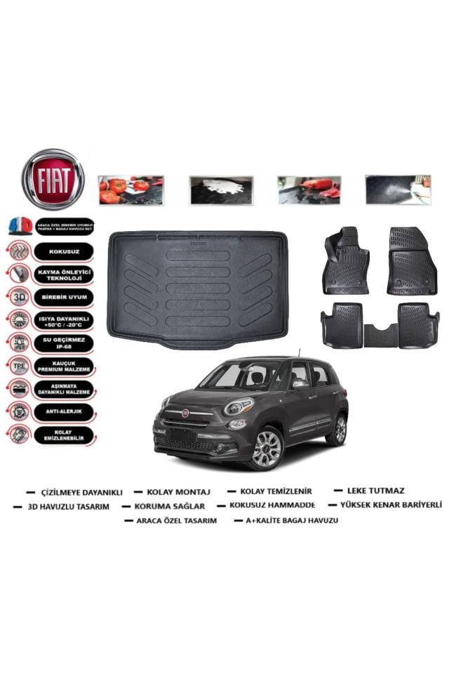 Fiat 500 L  2014 Model Alt Bagaj Havuzu Araca Özel Paspas Takımı Flex