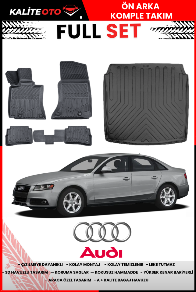 Audi A4 2008-2015 Bagaj Havuzu+4.5D Havuzlu Paspas Seti