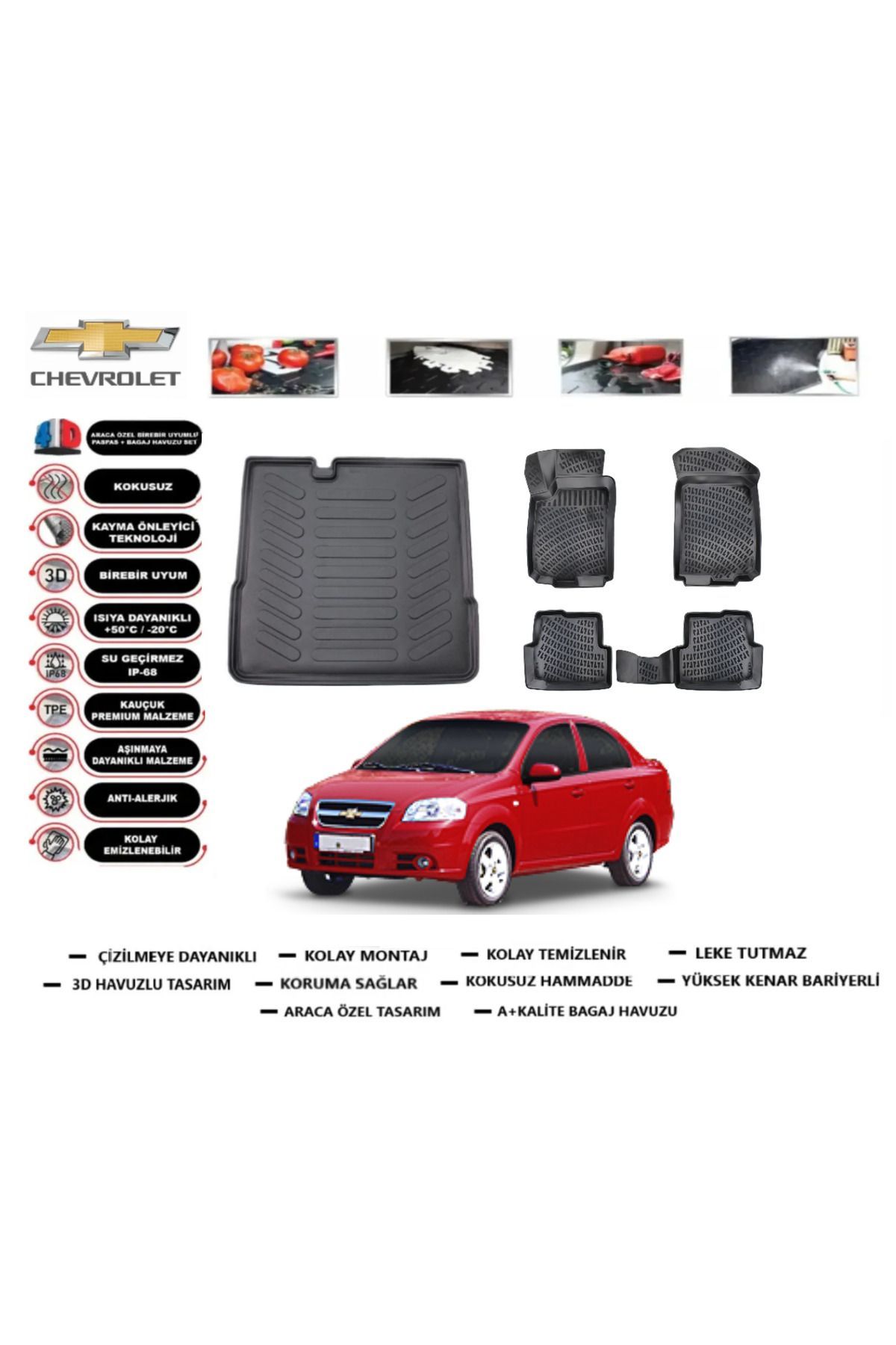 Chevrolet Aveo Sedan 2013 Model Bagaj Havuzu Araca Özel Paspas Takımı Prrox
