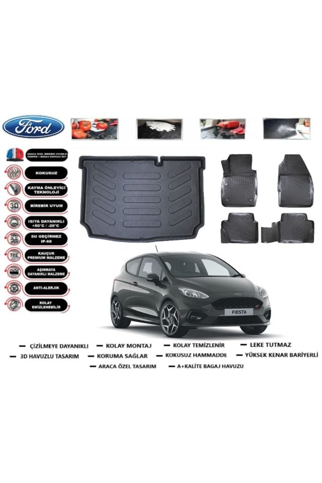 Ford Fiesta 2017 Model Bagaj Havuzu Araca Özel Paspas Takımı Prrox