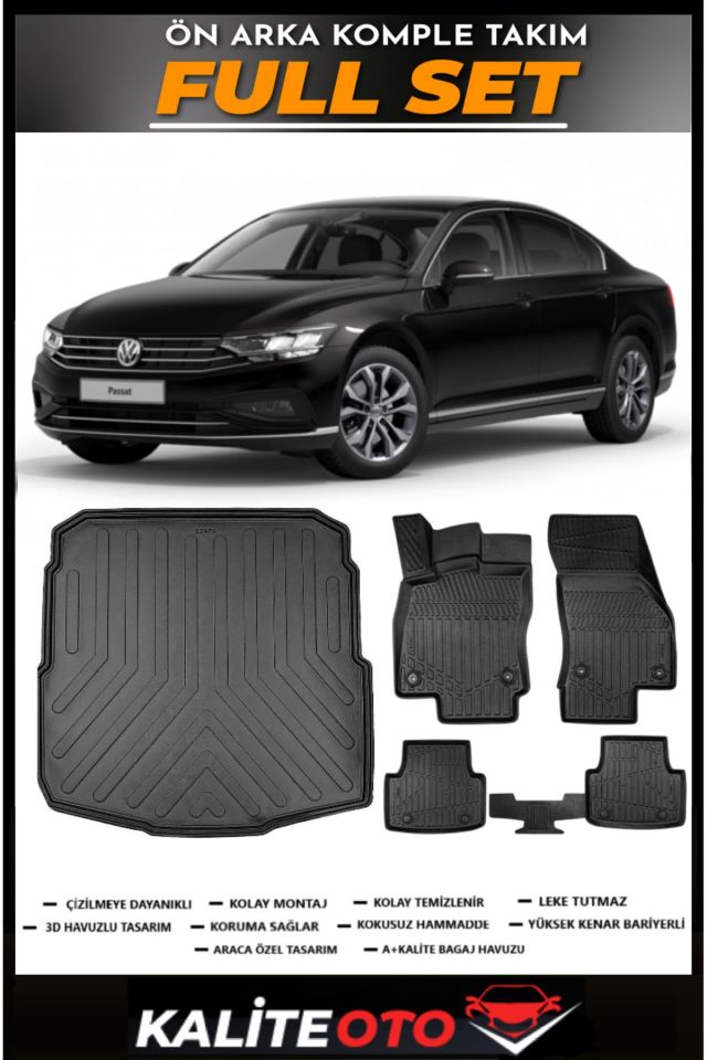 Volkswagen Passat B8 Bagaj Havuzu+4.5D Havuzlu Paspas Seti 2020 Model