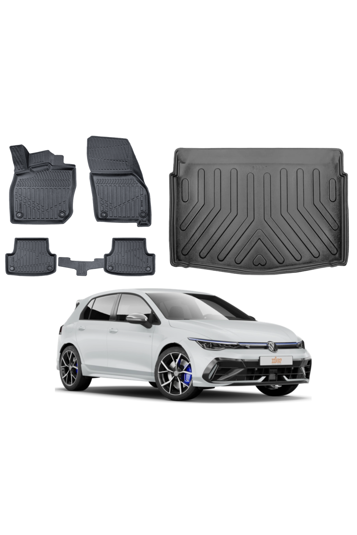 Volkswagen Golf 8 2020 Sonrası 3D Alt Bagaj Havuzu+3D Araca Özel Paspas Takımı Luxury Serisi