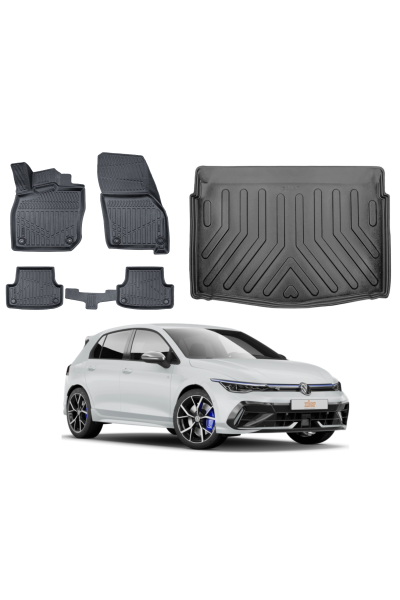 Volkswagen Golf 8 2020 Sonrası 3D Alt Bagaj Havuzu+3D Araca Özel Paspas Takımı Luxury Serisi