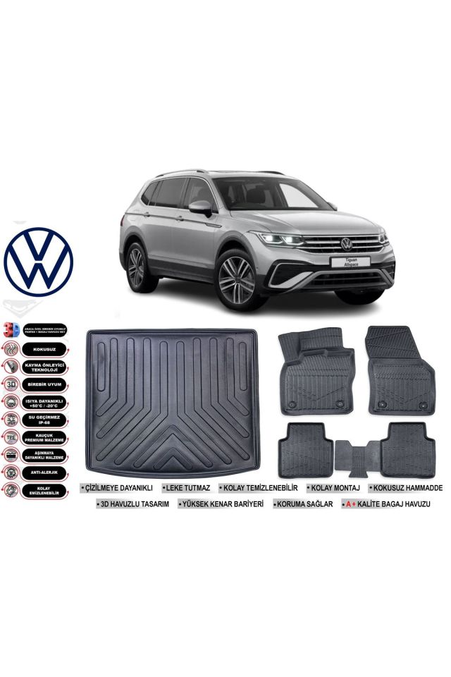 Volkswagen Allspace 2018 Model 5 Koltuk Bagaj Havuzu Araca Özel Siyah Havuzlu Paspas Takımı Sett