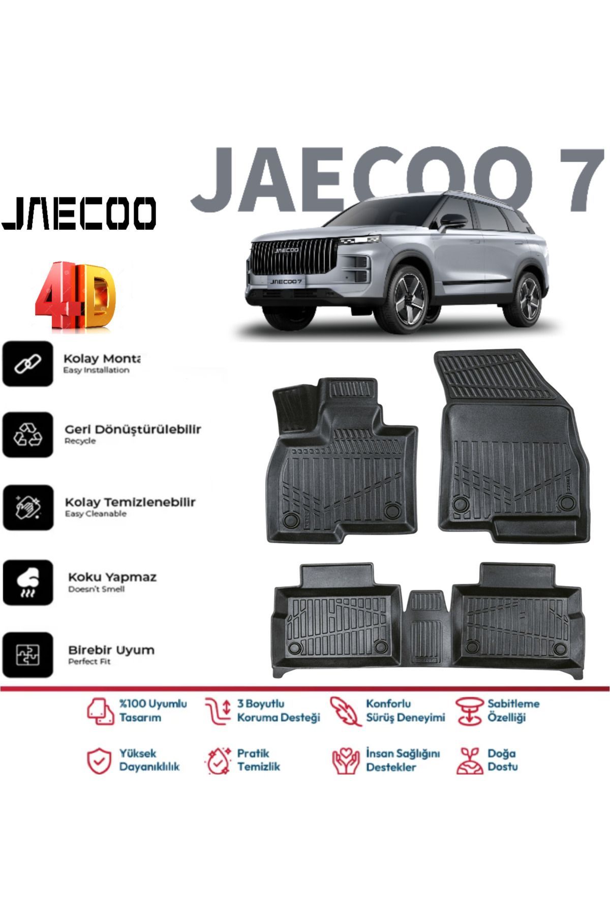 Jaecoo J7 2024 Ve Sonrası 4D Extra Havuzlu Paspas Pro Serisi Paspas Takımı Kokusuz