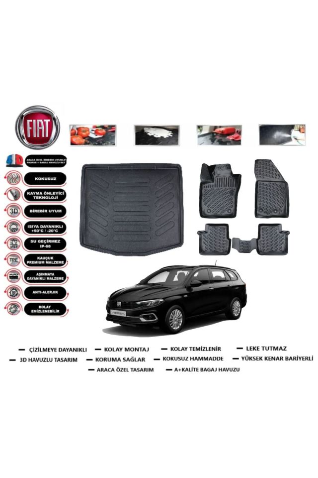 Fiat Egea Station Wagon 2024 Model Alt Bagaj Havuzu Araca Özel Paspas Takımı Prrox
