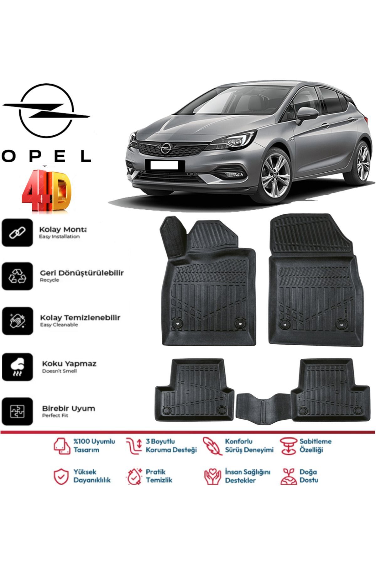 Opel Astra J Hatchback 2009 Ve Sonrası 4D Extra Havuzlu Paspas Pro Serisi Paspas Takımı Kokusuz