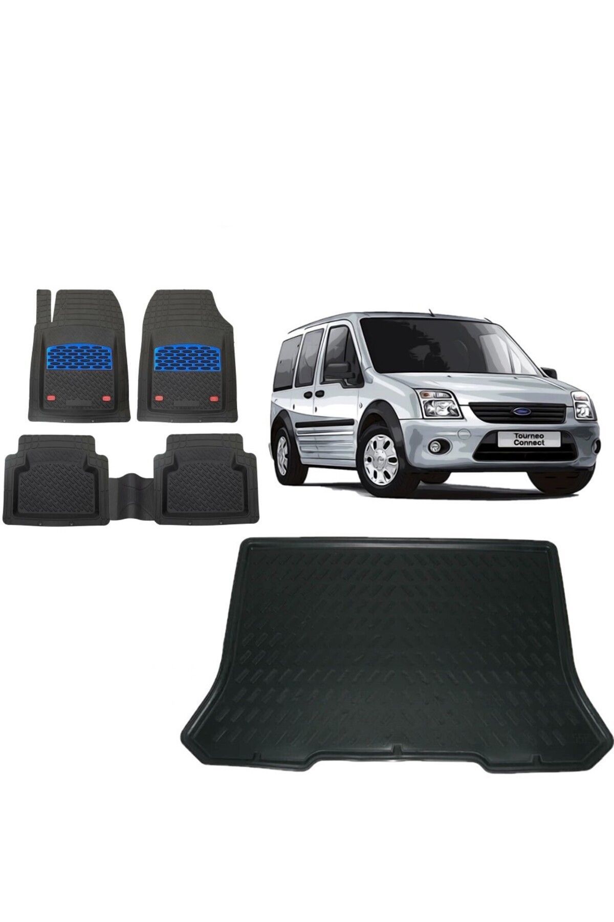Ford Connect 2011 Model Cepli 3D Bagaj Havuzu+3D Havuzlu Safir Mavi Kromluu Paspas