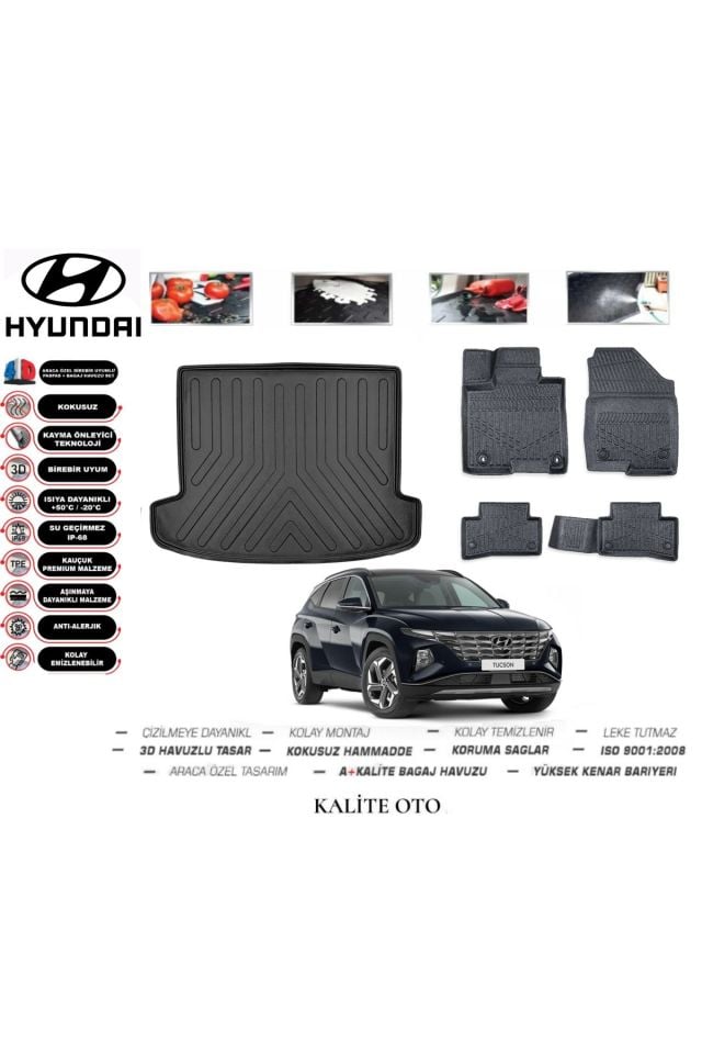 Hyundai Tucson 2024 Model 3D Bagaj Havuzu+4D Havuzlu Paspas Setii