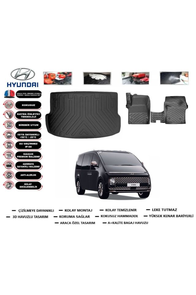 Hyundai Staria 2025 Model Bagaj Havuzu Araca Özel Paspas Takımı Prrox