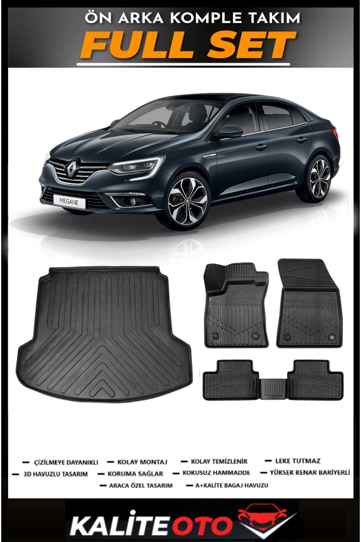 Renault Megane 4 Çift Kulak Bagaj Havuzu+4.5D Havuzlu Paspas Seti 2017 Model