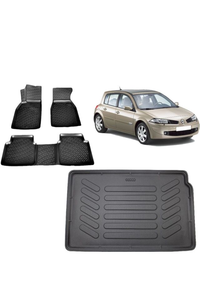Renault Megane 2 Hatchback 2007 Model 3D Bagaj Havuzu+3D Havuzlu Araca Özel Paspas Takımı