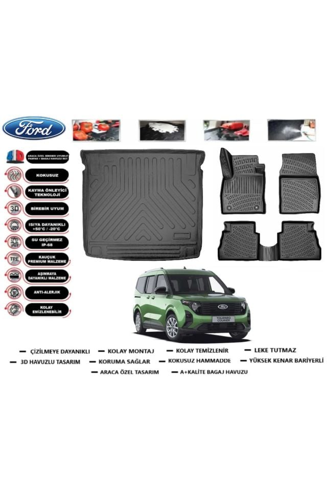 Ford Tourneo Courier 2024 Model Bagaj Havuzu Araca Özel Paspas Takımı Prrox