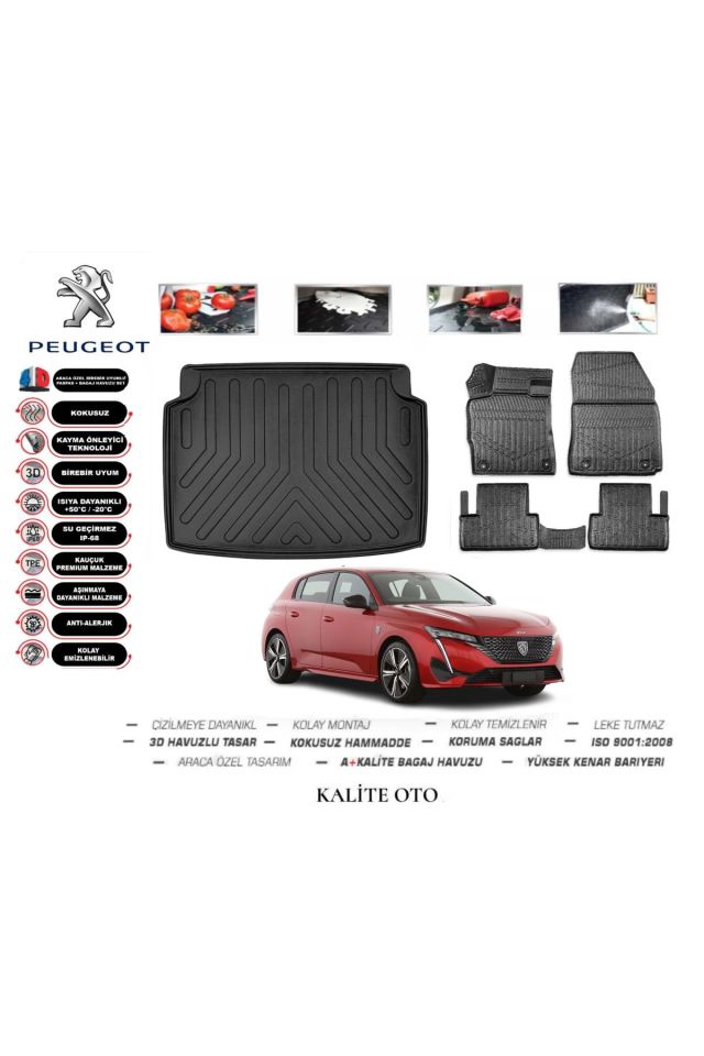 Peugeot 308 2024 Model 3D Bagaj Havuzu+4D Havuzlu Paspas Setii