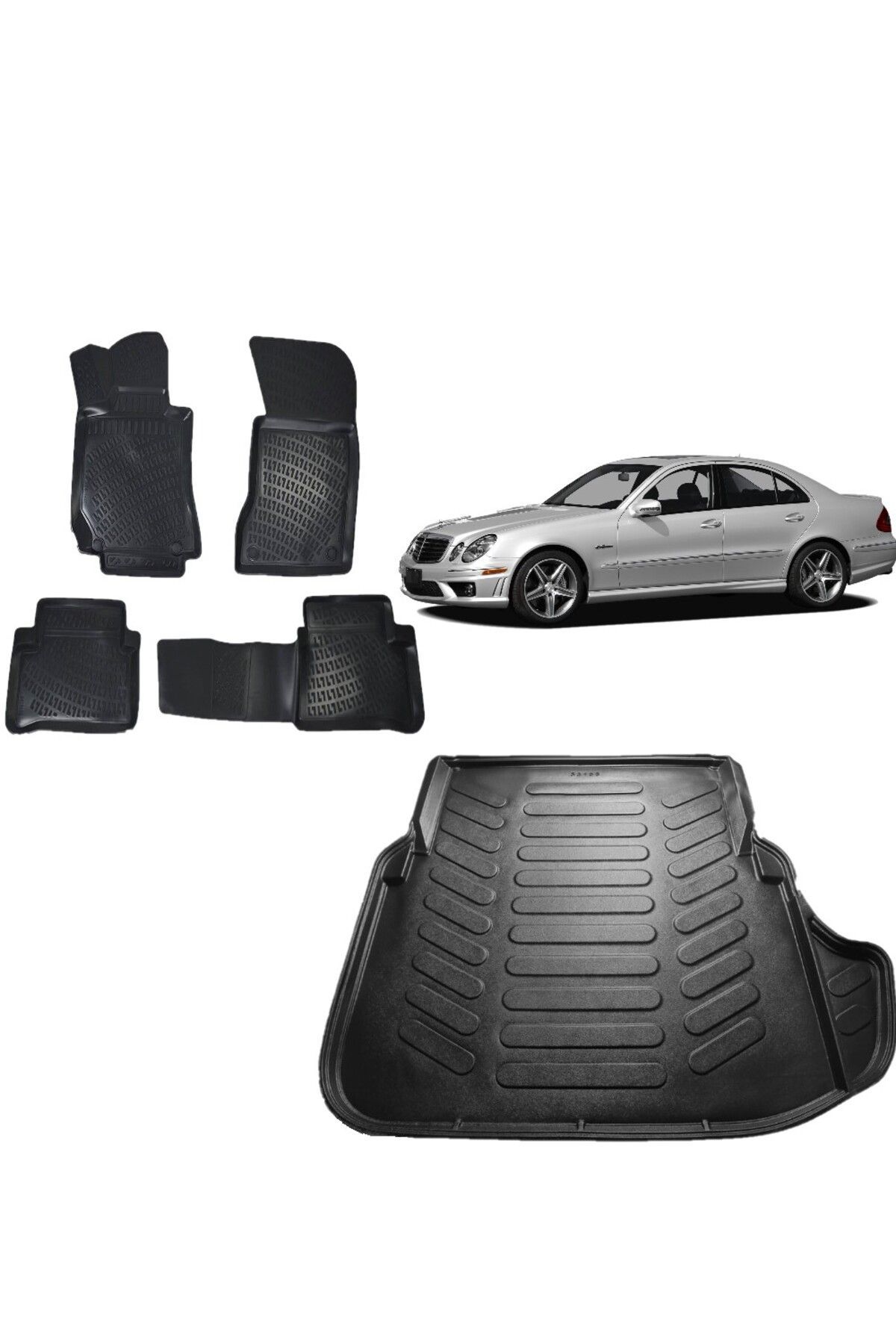 Mercedes E Serisi W211 2003 Model 3D Bagaj Havuzu+3D Havuzlu Araca Özel Paspas Takımı