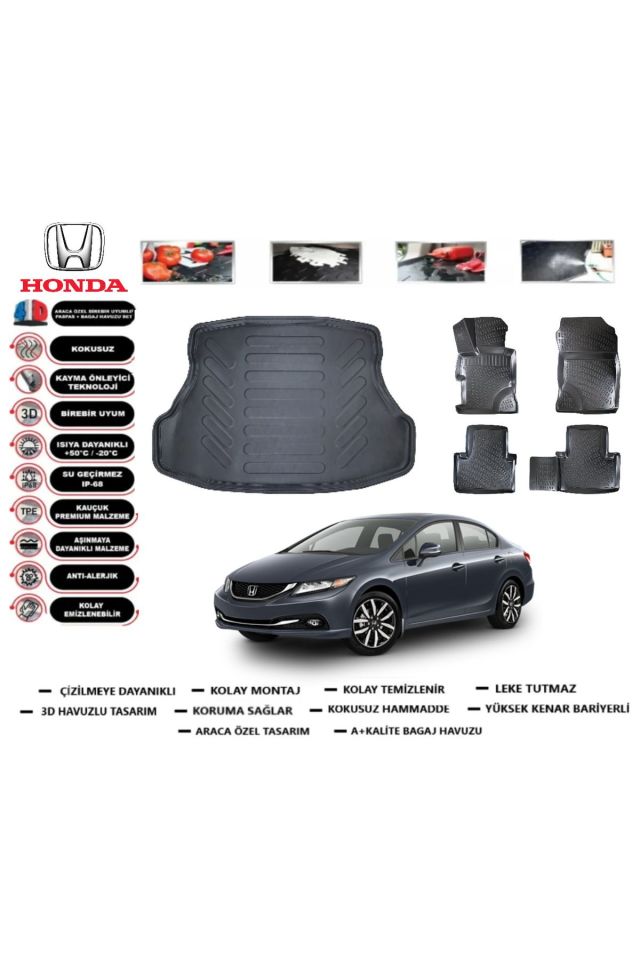 Honda Civic Sedan 2014 Model Bagaj Havuzu Araca Özel Paspas Takımı Flex