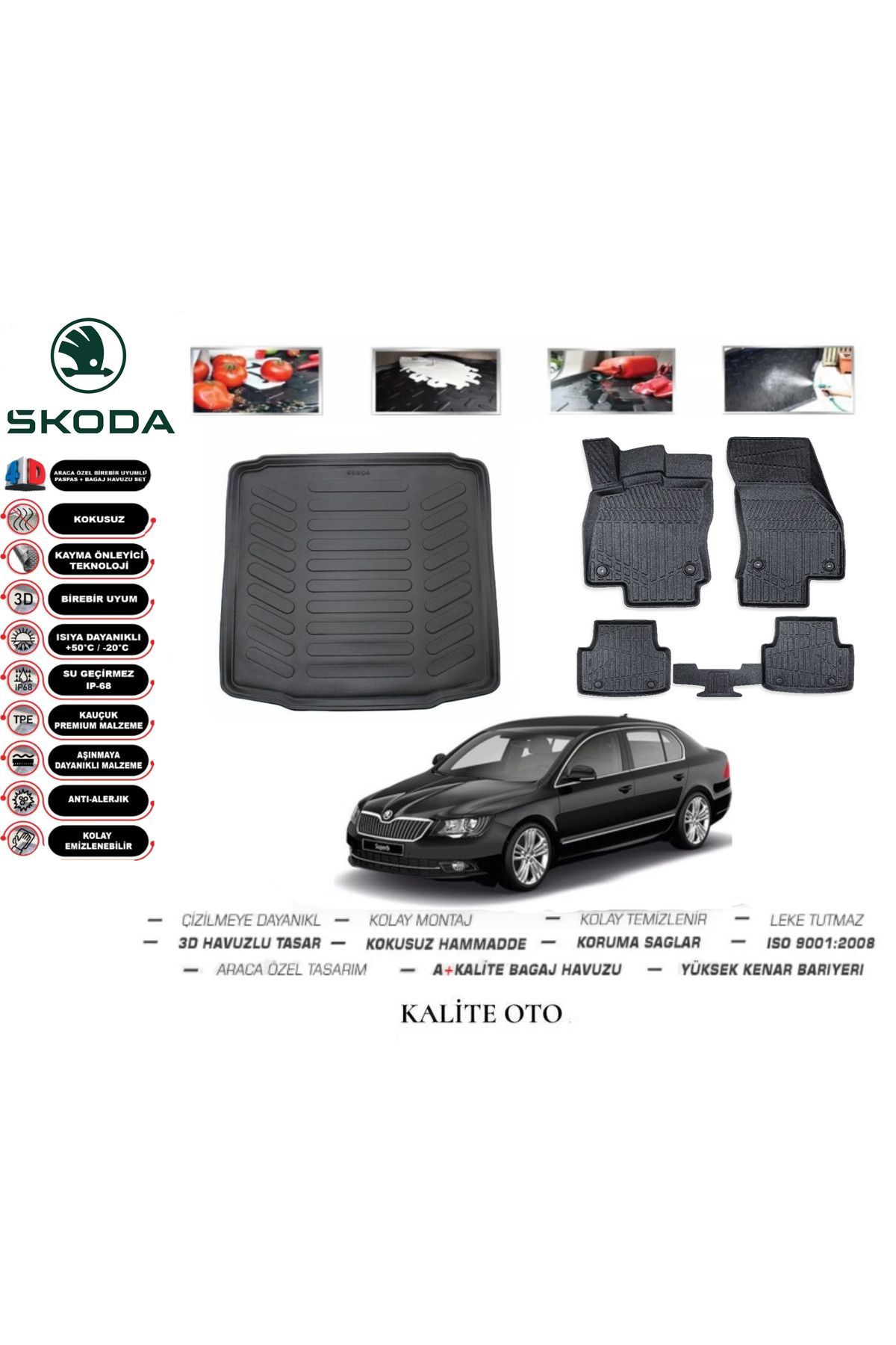 Skoda SuperB 2009 Model 3D Bagaj Havuzu+4D Havuzlu Paspas Setii